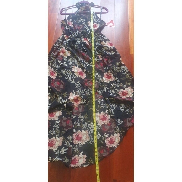 Black Floral Asymmetric Choker Neck Midi Dress Sze M - Picture 3 of 5
